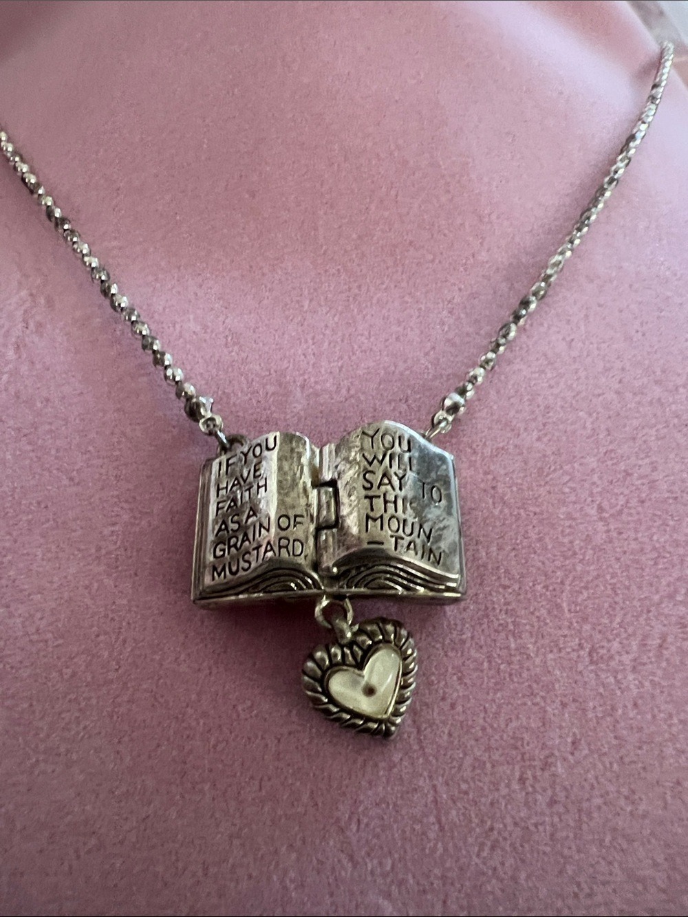Silver-Tone Book  Necklace with Heart Charm - Inspirational Quote-(J0037)